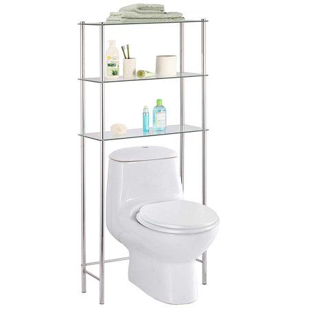 Photo 1 of  Home Basics 3-Tier Over-the-Toilet Glass Space Saver Chrome 25.9x10.6x 58.2 Inches 