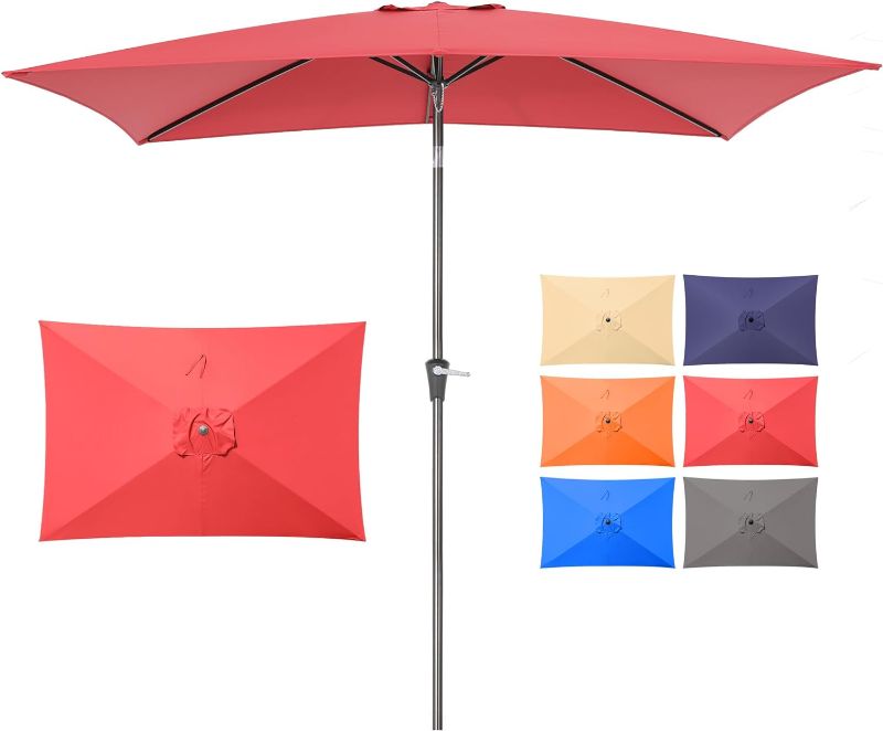 Photo 1 of 6.6x10 ft Rectangular Patio Umbrella Outdoor, Patio Table Umbrella w/Push Button Tilt & Crank, Sturdy Market Umbrellas UV Protection Waterproof for Lawn, Garden, Deck, Yard & Pool (Red)
