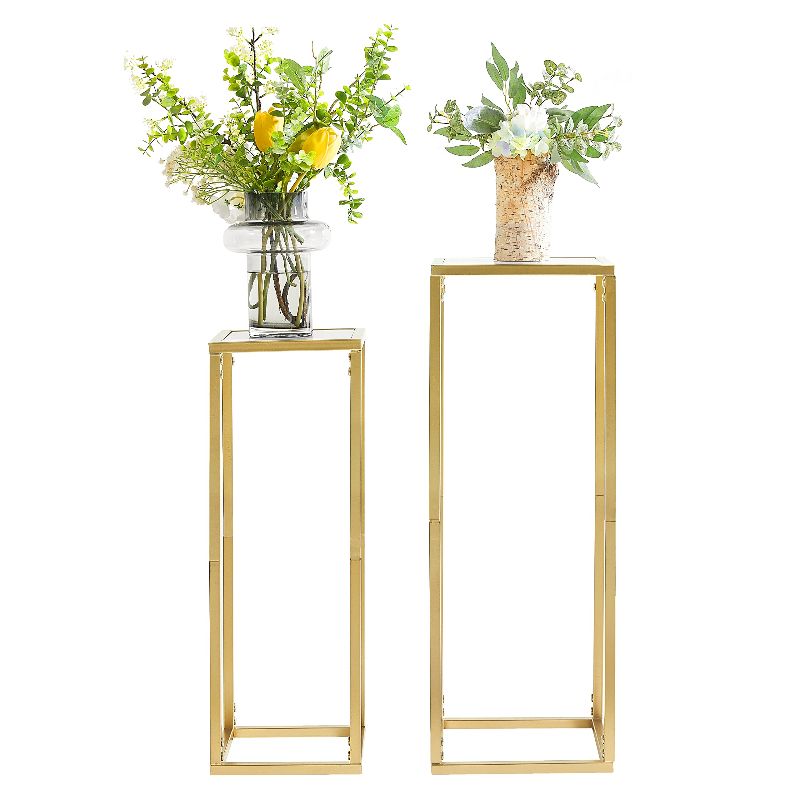 Photo 1 of  Mxfurhawa Set of 2 Metal Plant Stand Black Nesting Display End Table High Hexagon Rack Indoor Flower Holder Corner Planter Pot Rack Living Room & Patio Decor (Square-Gold-1) 