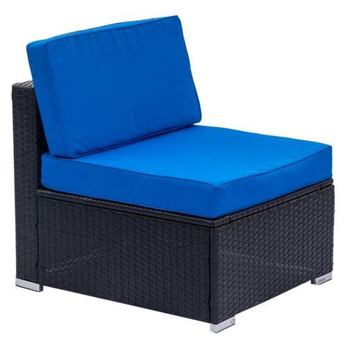 Photo 1 of  Zimtown Outdoor Black Rattan Pool Garden Single Seater Sofa with Blue Cushions