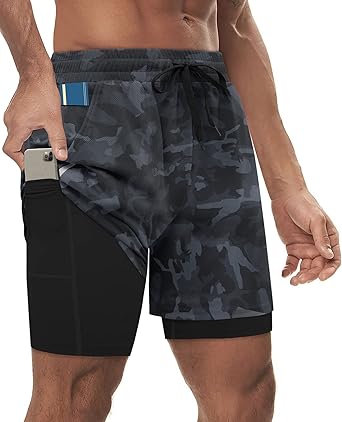 Photo 1 of  Milin Naco Men's 2 in 1 Workout Shorts with Liner 7 Inch Gym Shorts for Men Basketball Shorts Athletic Running Shorts SIZE XXXL