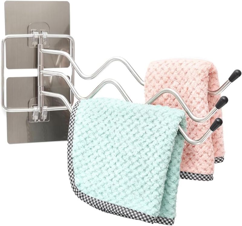 Photo 1 of  Dish Towel Holder for Kitchen?Sink Rag Holder Wall Mounted Towel Bar Swivel with 3-Arm for Bathroom Kitchen Storage 