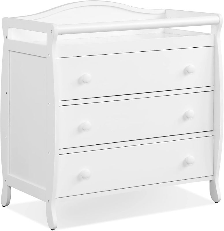 Photo 1 of  Costzon 3-Drawer Changing Table, Infant Diaper Changing Station with Drawers, Safety Rails & Strap, Baby Changing Table Dresser for Nursery, Easy Assembly (White) 