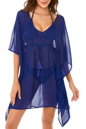 Photo 1 of BCA by Rebecca Virtue Women's Standard Destination Tunic, Plunge Neck, Waist Tie, Beach Cover Ups, Dark Blue
