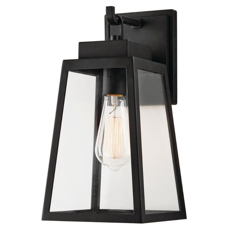 Photo 1 of  Corbin Medium 13 in. Modern 1-Light Black Hardwired Outdoor Tapered Wall Lantern Sconce with Clear Glass 