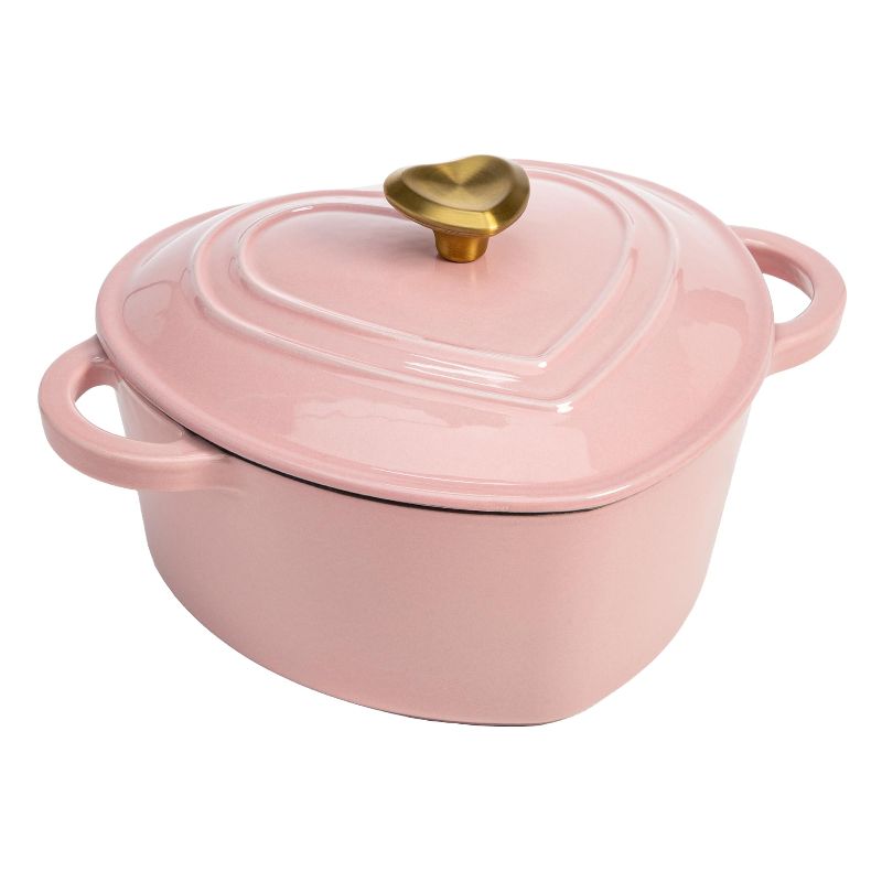 Photo 1 of  Paris Hilton Enameled Cast Iron Dutch Oven Heart-Shaped Pot with Lid, Dual Handles, Works on All Stovetops, Oven Safe to 500°F, 2-Quart, Pink 