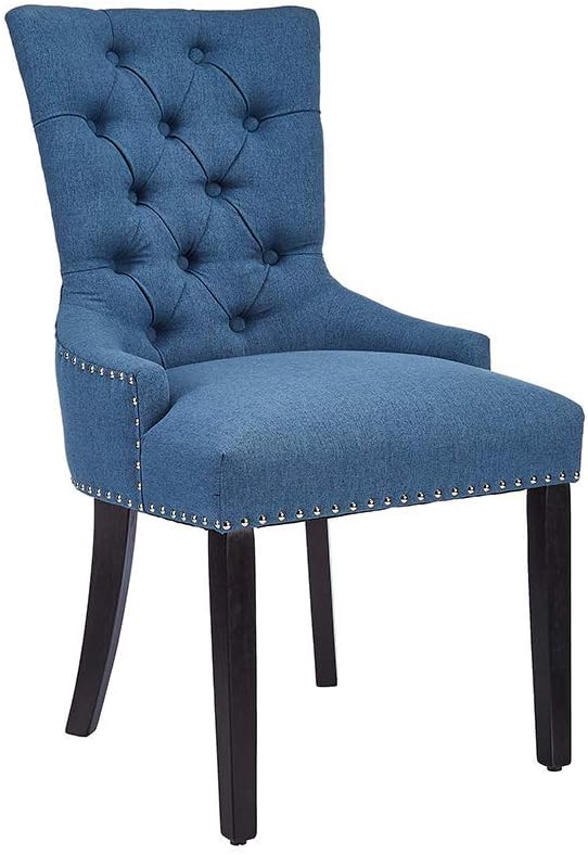 Photo 1 of CangLong Modern Elegant Button-Tufted Upholstered Fabric with Nailhead Trim Side Room Accent Bedroom Dining Chairs, , Blue