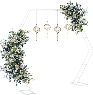 Photo 1 of Arch Backdrop Stand,7.2FT White Wedding Arche,Heptagonal Metal Balloon Arch Stand, Arbor Backdrop Stand for Ceremony Parties Anniversary Birthday Bridal Shower Decoration
