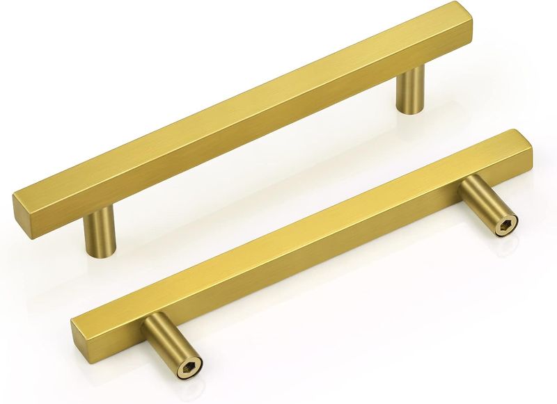 Photo 1 of 10 Pack Gold Drawer Pulls,5 Inch Brushed Gold Handles for Cabinets, Gold Kitchen Cabinet Handles,Brass Cabinet Pulls,Modern T-Bar Square Dresser Handles,7 9/16 Inch Overall Length