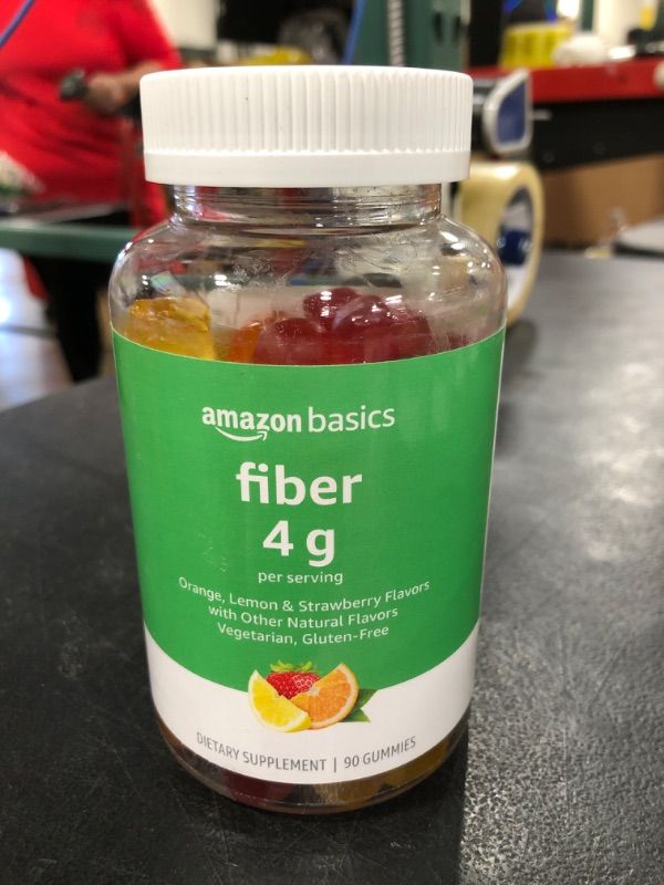 Photo 2 of Amazon Basics (previously Solimo) Fiber 4g Gummy - Digestive Health, Supports Regularity, Orange, Lemon & Strawberry, 90 Gummies (2 per Serving) BB 11.25