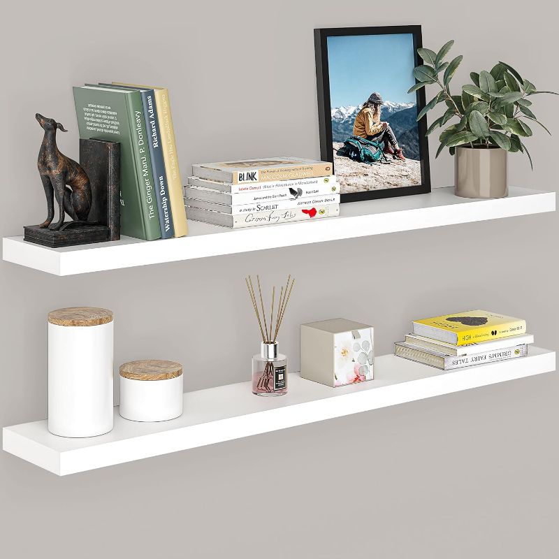 Photo 1 of Ballucci Floating Shelves for Wall, 48" Wood Wall Shelf Set of 2, with Invisible Brackets for Bathroom, Living Room, Bedroom, Kitchen, Nursery, 8" Deep, White
