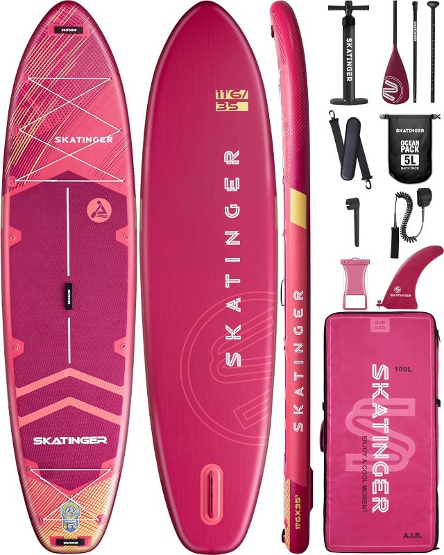 Photo 1 of 11'6×35" Super Wide Inflatable Stand Up Paddle Board, Ultra Stable Wide SUP for 2+1 People/Family/Big Size w/Shoulder Strap, 100L Backpack, All-Round Sup Board, US Fin
