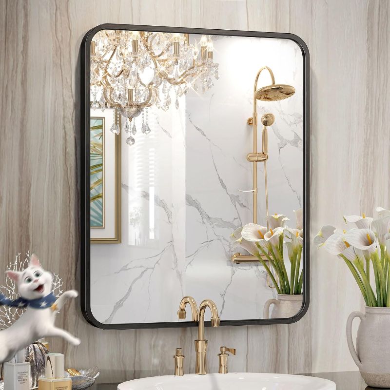 Photo 1 of 18"x24" Black Bathroom Mirror for Over Sink, Dresser, Rectangle Wall Mirror, Lightweight Metal Framed Vanity Mirror for Restroom Entryway Hallway Bedroom Living Room
