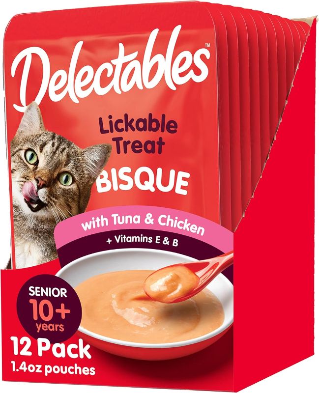 Photo 1 of  Hartz Delectables Bisque Lickable Wet Cat Treats with Tuna & chicken, Senior Cats 10+ years, 1.4 Ounce (Pack of 12) - Packaging May Vary BEST BY 22 DEC 2025