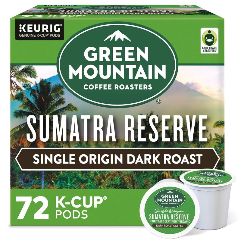 Photo 1 of  Green Mountain Coffee Roasters Sumatra Reserve Keurig Single-Serve K-Cup pods, Dark Roast Coffee, 72 Count (6 Packs of 12) BEST BY 27 SEPT 2024