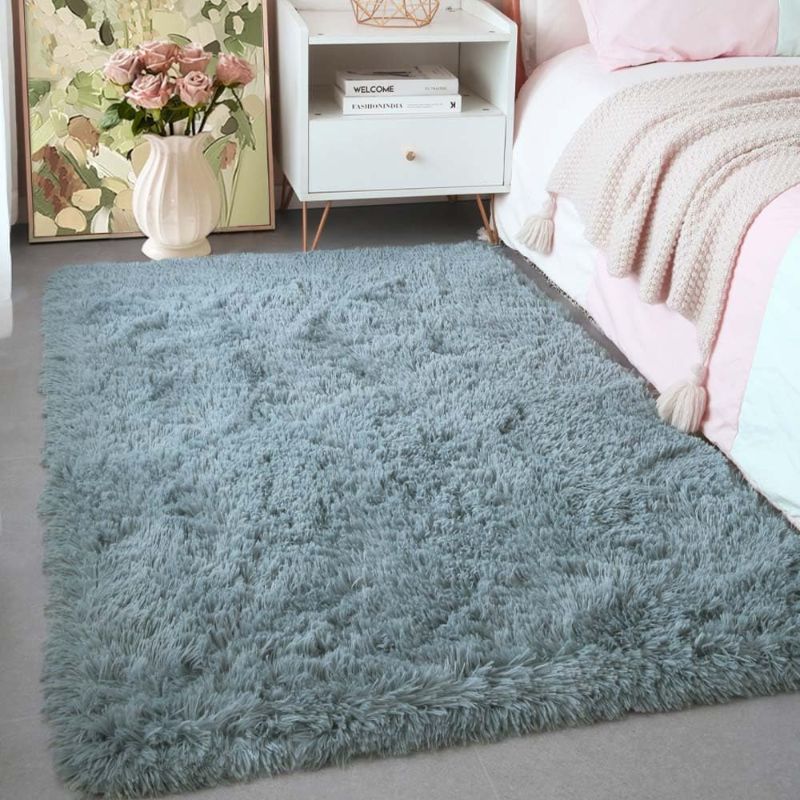 Photo 1 of  3x5 Area Rugs for Living Room, Machine Washable Soft Shaggy Rugs Fluffy Carpets, Non-Slip Indoor Floor Carpet for Living Room, Kids Baby Boys Teen Dorm Home Decor Aesthetic, Grey Blue 