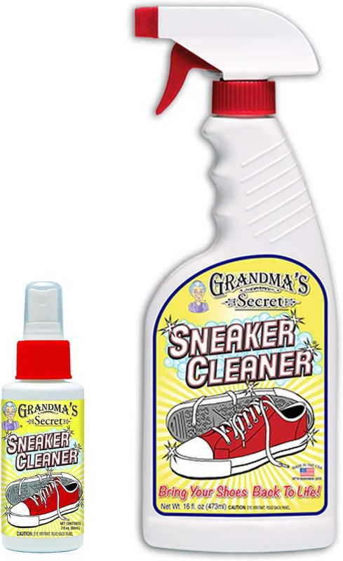 Photo 1 of  Grandma's Secret Sneaker Cleaner - for Rubber, Canvas, Leather, Stain Remover Spray Removes Dirt, Grime, Grass - Cleaner for Outdoor Shoes, Slippers, Moccasins - 16oz & 3oz Combo 