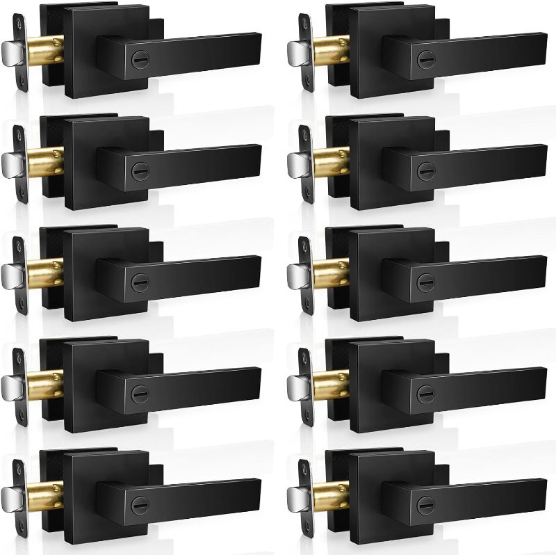 Photo 1 of 10 Pack Modern Black Door Handles Privacy Door Levers Black Door Knobs Interior Heavy Duty Reversible Door Locks Keyless Square Interior Door Handle
