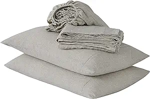 Photo 1 of Berklan Linen Sheets Queen Size 100% French Natural Flax with Stone Washed 16 Inch Deep Pocket Ultra Breathable (1 Flat, 1 Fitted Sheet and 2 Pillowcases Natural Linen Queen)
