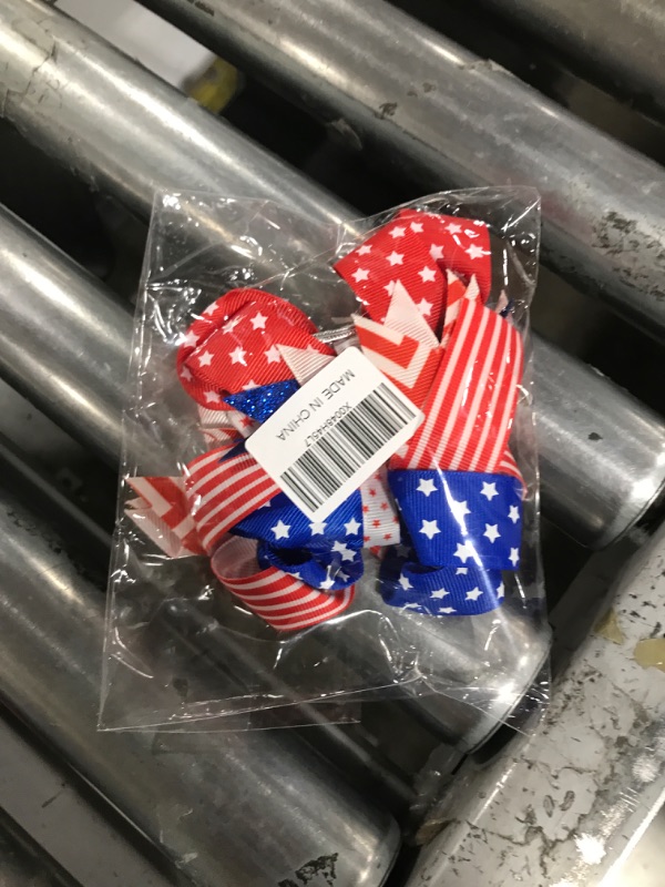 Photo 2 of 2 Packs Independence Day Hair Clips 4th of July Hair Bow Clips with Glitter Star Hair Bows Boutique Grosgrain Ribbon Hair Pins Patriotic Headwear Hair Accessories for Kids Girls