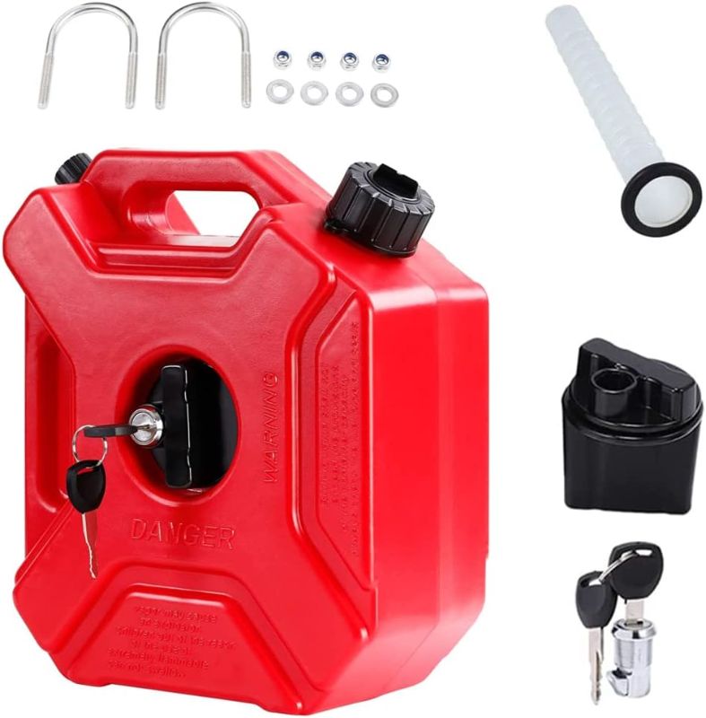 Photo 1 of 1.3 Gallon/5L Gas Can with Lock and Keys Portable Gasoline Tank 10L Oil Petrol Storage Cans Spare Emergency Backup Petrol Tanks Mount for Motorcycle SUV ATV (1.3 gallon/Red)
