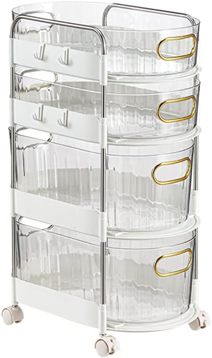 Photo 1 of 4-Tier Plastic Drawer Organizer, Transparent Rolling Utility Cart Snacks Cart Drinks Trolley, Plastic Storage Cabinet with Universal Wheel, Rolling Utility Cart for Office Living Room (Clear) 