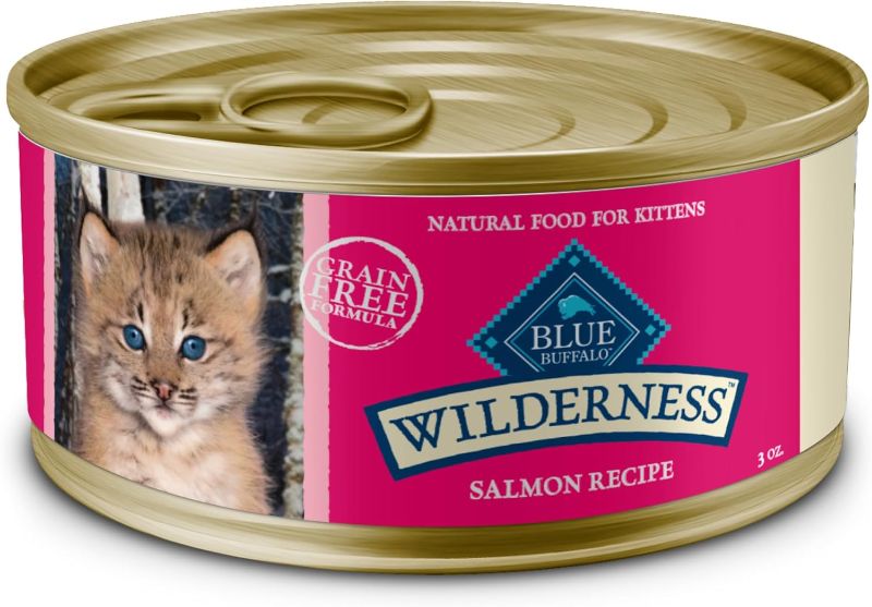 Photo 1 of Blue Buffalo Wilderness High Protein Grain Free, Natural Kitten Pate Wet Cat Food, Salmon 3-oz cans (Pack of 24) EXP-ARP/01/2027
