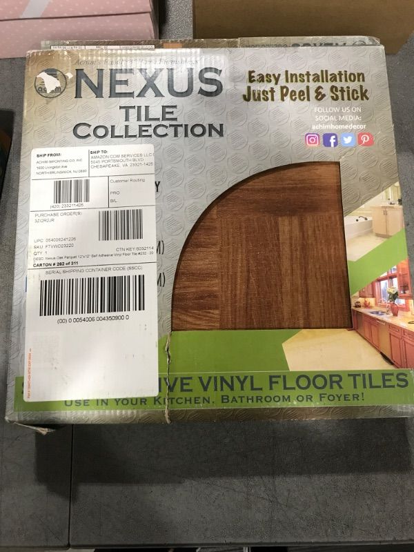 Photo 2 of Nexus Self Adhesive 12-Inch Vinyl Floor Tiles, 20 Tiles - 12" x 12", Oak Parquet Pattern - Peel & Stick, DIY Flooring for Kitchen, Dining Room, Bedrooms & Bathrooms by Achim Home Decor