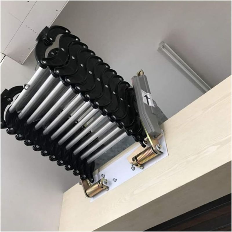 Photo 1 of Black Folding Ladder Extension Loft Stairs Narrow Wall-Mounted Attic Loft Stairs Attic Stairs 8.2-9.8ft Vertial Height Pulldown Wall Telescopic Fold Ladder 21.2x5.5in Size,12 Pedals
