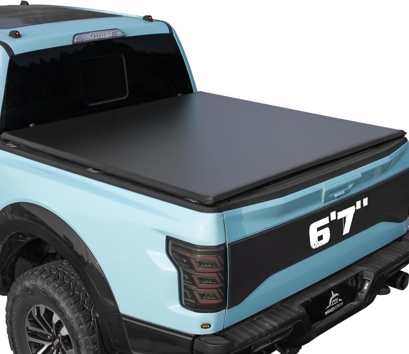 Photo 1 of Truck Bed Tonneau Cover Compatible with Chevy Silverado & GMC Sierra 1500(2007-2024) 2500 3500 HD(2007-2019) 6.6 ft Standard Box(NO CarbonPro Bed), Soft Folding(Quad Fold) Style 5”5

