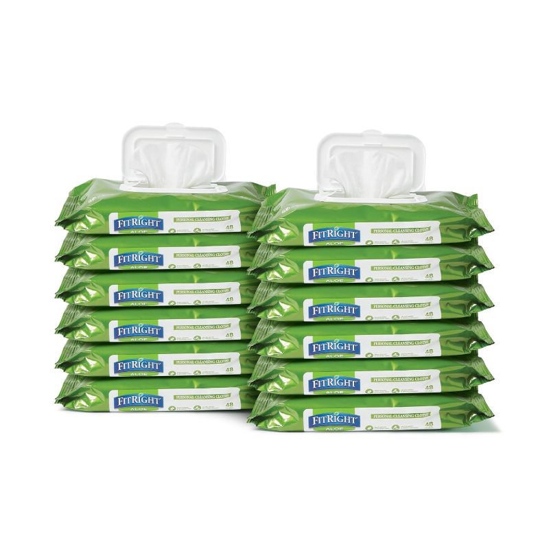 Photo 1 of  Medline FitRight Aloe Personal Cleansing Cloth Wipes, Scented, 576 Count, 8 x 10 inch Adult Large Incontinence Wipes 