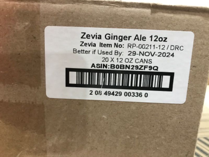 Photo 3 of  Zevia Zero Calorie Soda, Ginger Ale, 12 Ounce Cans (Pack of 20), BEST BY 29 NOV 2024