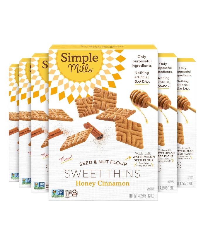 Photo 1 of  Simple Mills Sweet Thins Cookies, Nut & Seed Flour, Honey & Cinnamon, Gluten Free, Paleo Friendly, Healthy Snacks, 4.25 oz Pack of 6 BEST BY 06 NOV 2024