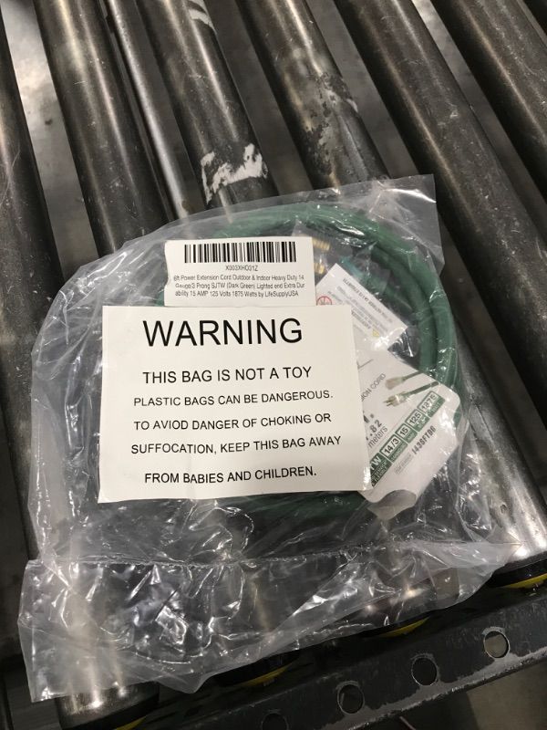 Photo 2 of  6ft Power Outdoor Extension Cord & Indoor - Waterproof Electric Drop Cord Cable - 3 Prong SJTW, 12 Gauge, 15 AMP, 125 Volts, 1875 Watts, 12/3 ETL Listed by LifeSupplyUSA - Green (1 Pack) 