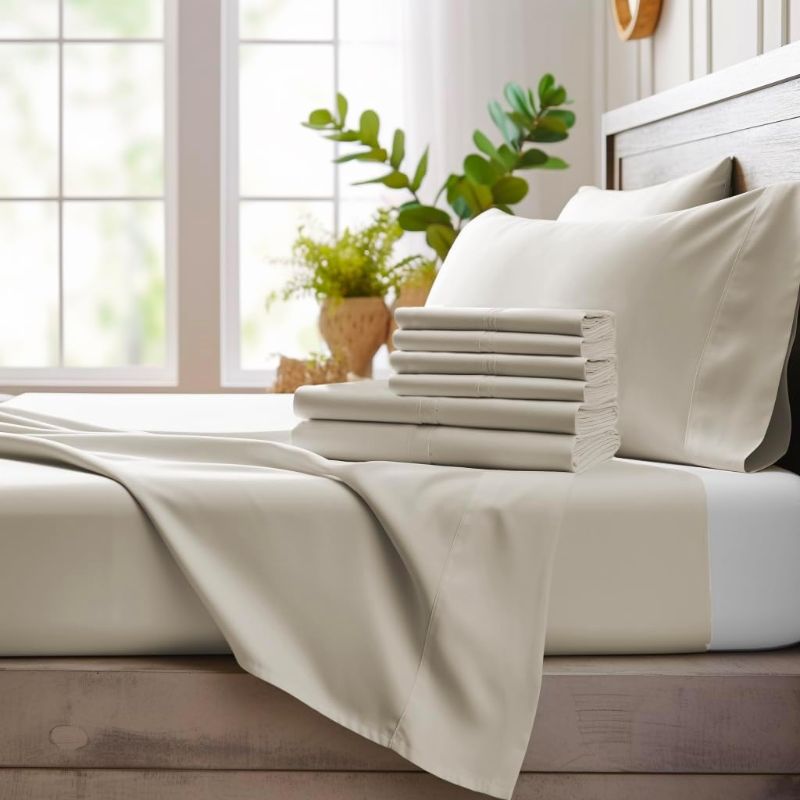 Photo 1 of  Bamboo Bay 6 Piece King Size Sheets Set - 100% Viscose Made from Bamboo Sheets King Size - Soft Cooling Sheets for Hot Sleepers - Breathable King Sheets Deep Pocket Fits Up to 16" Mattress - Ivory 