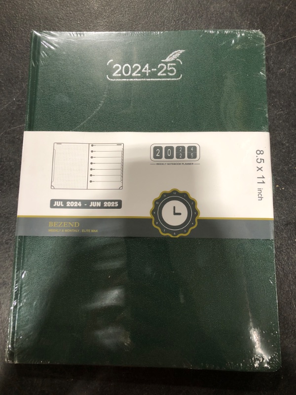 Photo 2 of BEZEND Planner 2024-2025, Large Size 8.5" x 11" Weekly Notebook Academic Calender-120 GSM Thick Paper-12 Months (July 24 - June 25) Daily Weekly and Monthly with Tabs, Inner Pocket, Hard Cover (Dark Green)