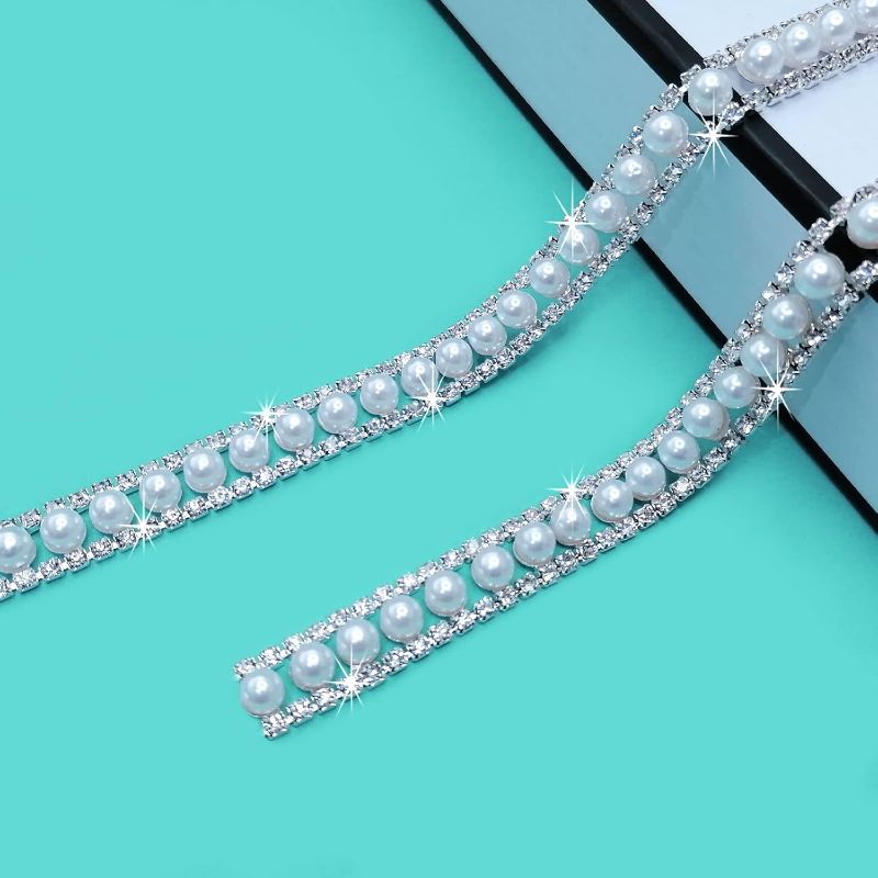 Photo 1 of 1 Yard Rhinestone Trim with Elegant Pearl Crystal Rhinestone Chain Rhinestone Applique for DIY Decoration & Bridal Costume Embellishment