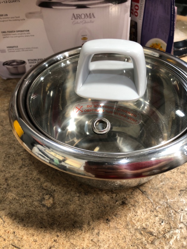 Photo 1 of **COOKER MISSING , INNER POT AND LID ONLY***
Aroma Housewares Select Stainless Rice Cooker and Warmer with Uncoated Inner Pot