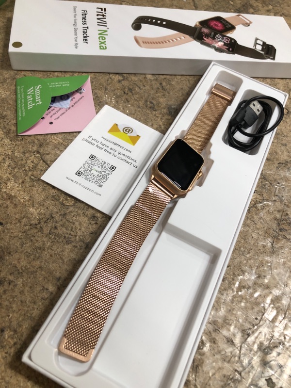 Photo 2 of **MAY NEED TO BE CHARGED**
FITVII Nexa Fitness Tracker Answer/Make Calls, Smart Watch with Blood Pressure, Blood Oxygen, 24/7 Heart Rate Monitor, 120+ Sport Mode Activity Tracker with Step Counter, Sleep Tracker for Women Men Gold