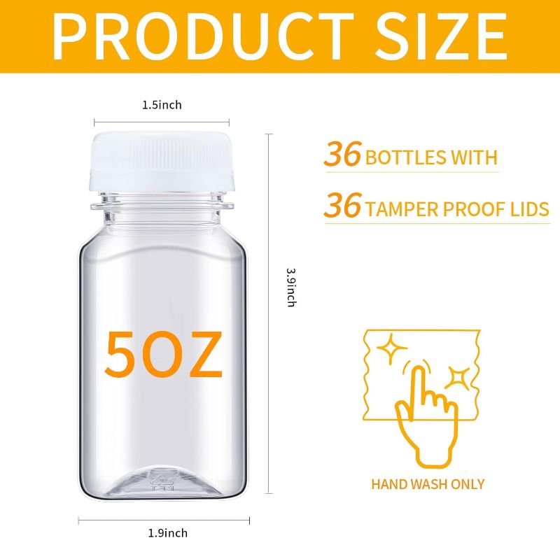 Photo 3 of (READ FULL POST) 36 Pack 5 oz Plastic Juice Bottles Bulk with Lids Reusable Transparent Clear Drink Containers with Caps Mini Bulk Beverage Water Bottle with Funnel and Brush for Juicing Milk Drinking (White Lid)