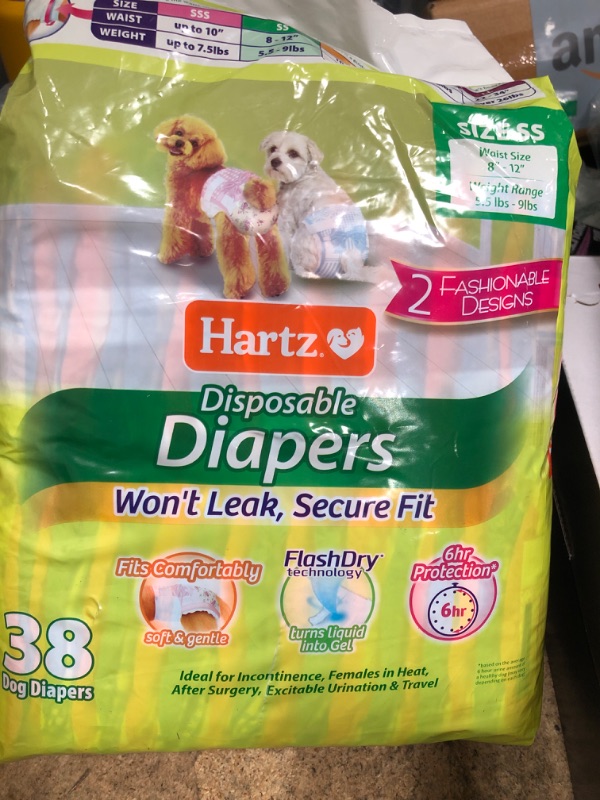 Photo 1 of *BAG OPENED UNKNOWN  IF MISSING**
Hartz® Comfitables® Disposable Dog Diapers, S Small 38 count, Comfortable & Secure Fit, Easy to Put On, Super Absorbent Male and Female Diaper