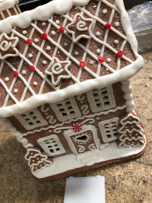 Photo 2 of **REQUIRES THREE DOUBLE AA**
One Holiday Way 8.5-Inch Lighted Brown & White Gingerbread House - Decorative Light Up Faux Candy Christmas Village House Tabletop Decoration Xmas Home Decor (Two Story)