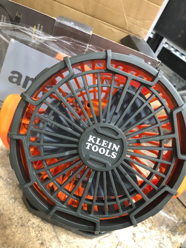 Photo 2 of **missing charging cord**
Klein Tools PJSFM1 Cordless Rechargeable Fan with USB-C Charging Cord and Multiple Mounting Options Perfect for the Jobsite