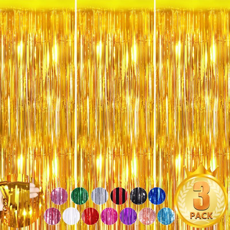 Photo 1 of 2 PACK  Forlvwoon 3.3x8.3Ft Foil Fringe Backdrop Curtains Tinsel Streamers Birthday Party Decorations Fringe for Graduation Wedding, Baby Shower Disco Party Party Door Anniversary Streamers Party Decorations