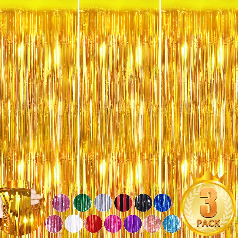 Photo 1 of 2 PACK  Forlvwoon 3.3x8.3Ft Foil Fringe Backdrop Curtains Tinsel Streamers Birthday Party Decorations Fringe for Graduation Wedding, Baby Shower Disco Party Party Door Anniversary Streamers Party Decorations