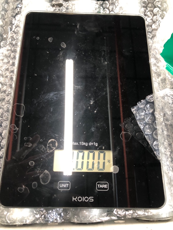 Photo 2 of (MAJOR DAMAGED/ SEE NOTES) 
KOIOS Food Scale, 33lb/15Kg Digital Kitchen Scale for Food Ounces Grams Cooking Baking, 1g/0.1oz Precise Graduation, Waterproof Tempered Glass, USB Rechargeable, 6 Weight Units,No AAA Battery Included