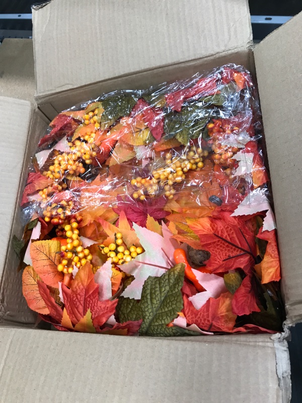 Photo 2 of [ Thick & Timer ] 20 Inch Fall Wreath Decor 20 LED 7 Styles 5 Mixcolor 88 Maples Leafed 10 Pumpkin 8 Pinecone 12 Acorn Fall Autumn Wreath Front Door Battery Operated Harvest Thanksgiving Home Decor