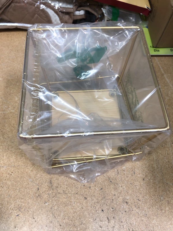 Photo 1 of ** MISSING ONE STAND ** MyGift Large Square Burnt Natural Solid Wood and Gold Tone Metal Wire Cupcake Dessert Risers, Tabletop Nesting Pizza Food Serving Stands for Home Retail Event, 3 Piece Set