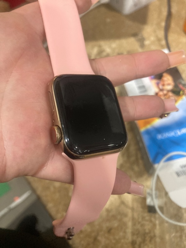 Photo 3 of Apple Watch Series 5 (GPS + Cellular, 40MM) - Gold Stainless Steel Case with Pink Sport Band (Renewed)