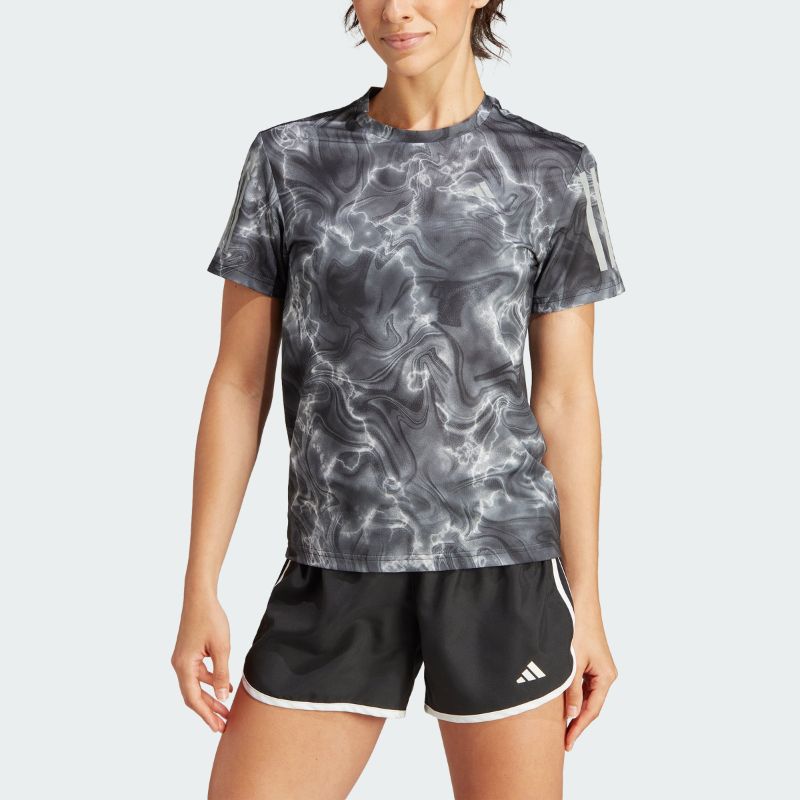 Photo 1 of adidas Women's Standard Own The Run All Over Printed T-Shirt, White/Black/Grey, Large